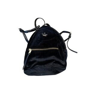 Kate Spade Women Mini Backpack Black Velvet Zip Pocket Adjustable Shoulder Strap